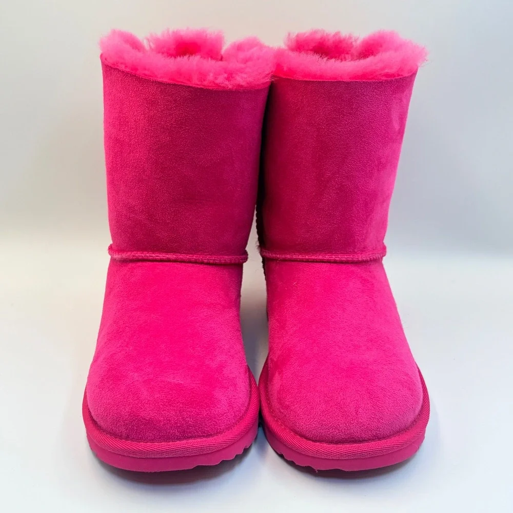 UGG Bailey Bow II Pink Suede Boots Sheepskin 1017394K Big Kids Size 5 Cozy